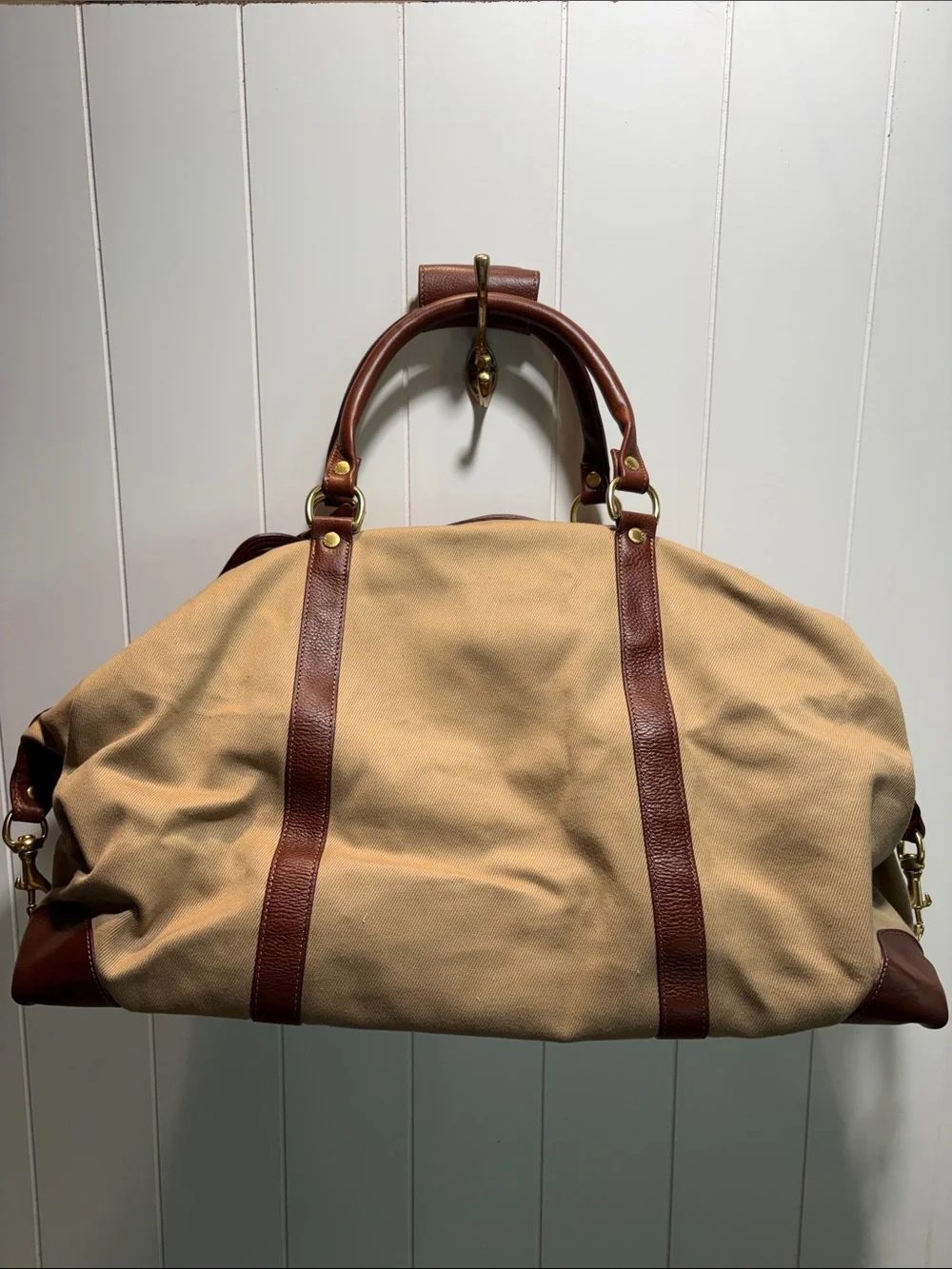Ghurka NWOT Cavalier II No.97 khaki twill vintage chestnut leather weekender bag